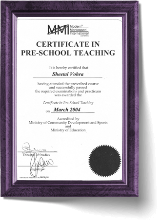 Certificate in Pre-School Teaching - Sheetal Vohra