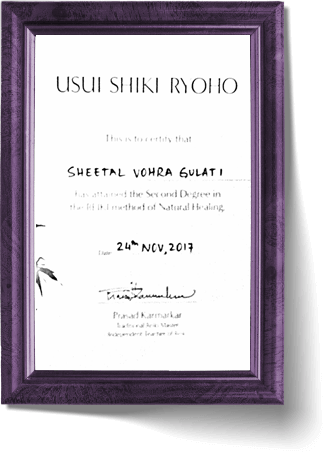 Usui Shiki Ryoho Certificate - Sheetal Vohra-Gulati