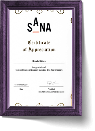 SANA Certificate of Appreciation- Sheetal Vohra