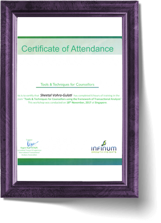 Certificate of Tools & Techniques for Counsellors - Sheetal Vohra-Gulati